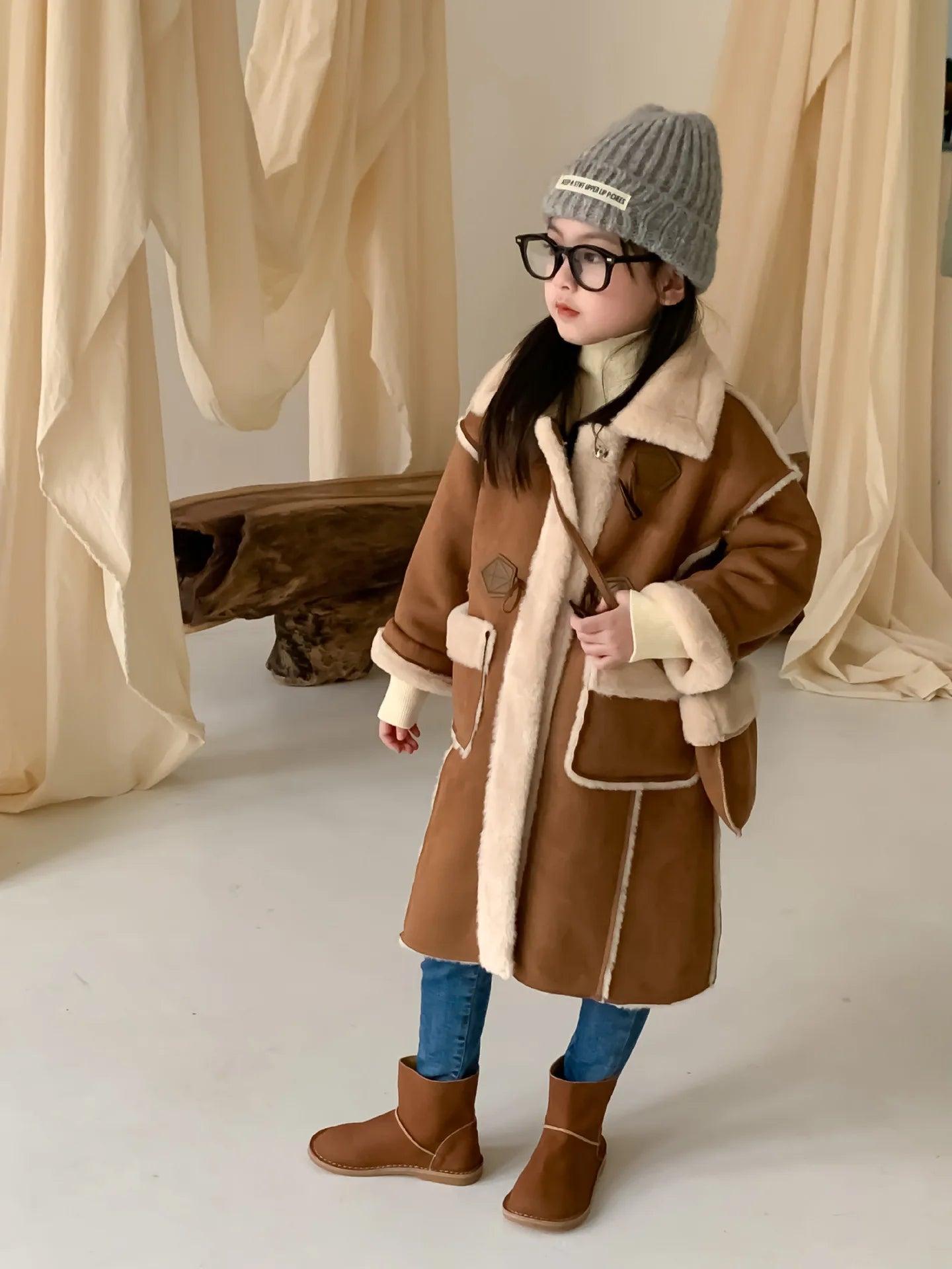 Girls Coat Melard Coat Children New Winter Thickened Foreign Air Long Coat Female Treasure Fur One Coat