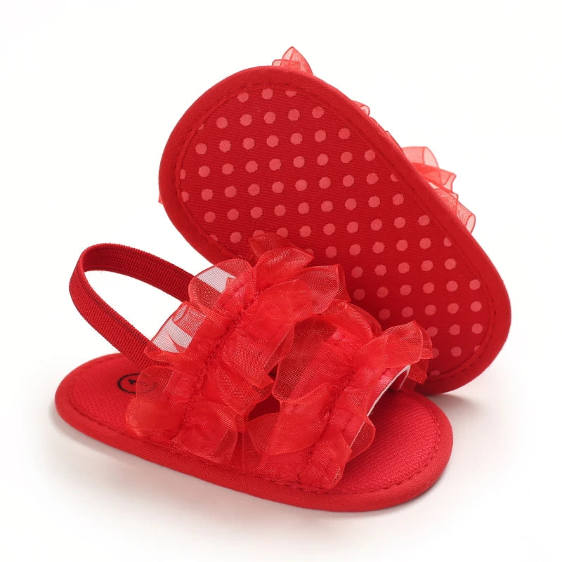 Summer baby girl sandals red festive and cute flower baby shoes soft rubber soles comfortable and casual baby walking shoes