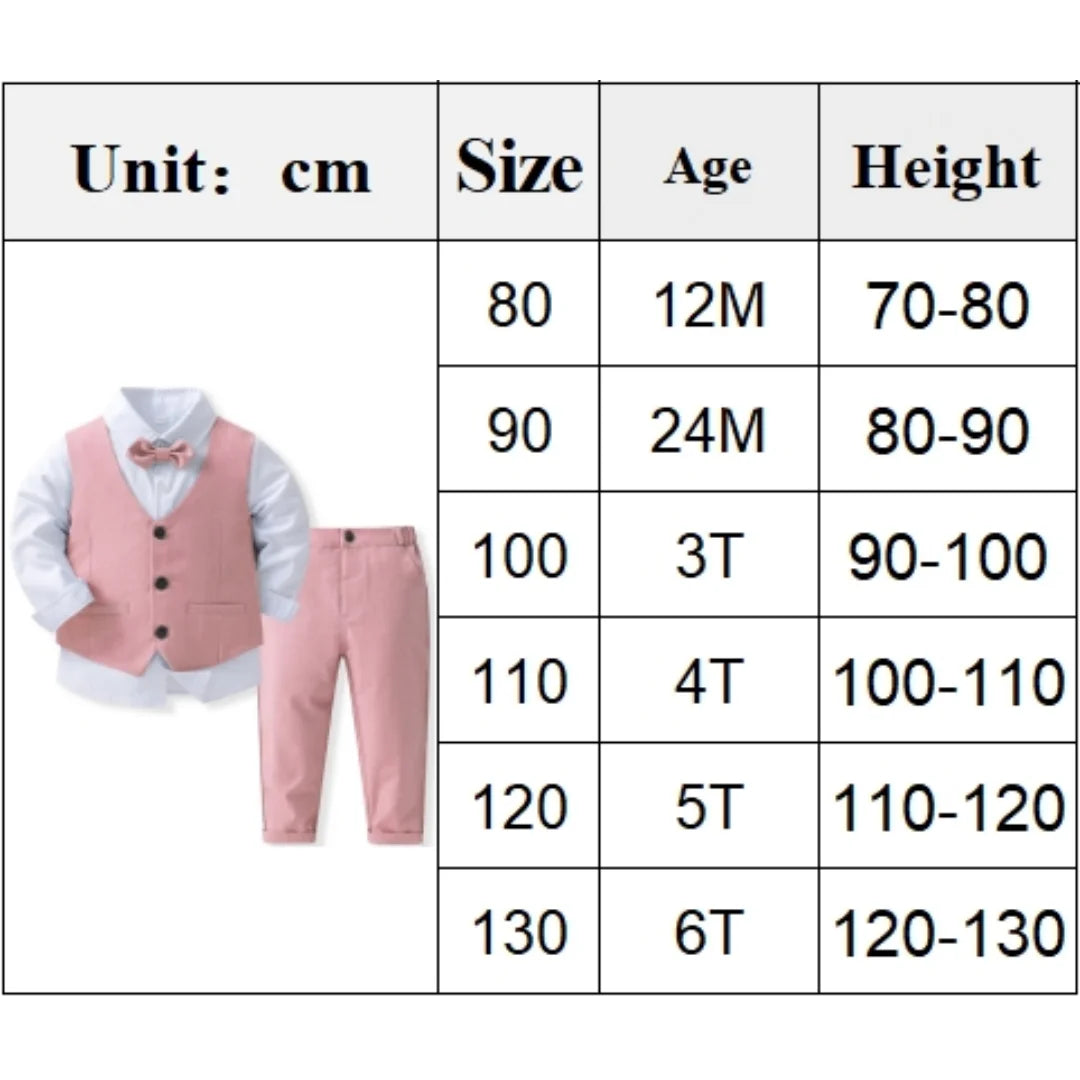 Pink Wedding Flower Suit for Kid Boy Spring Autumn Winter Gentleman Vest 4PCS Formal Sets 123456 Years Children Birthday Clothes