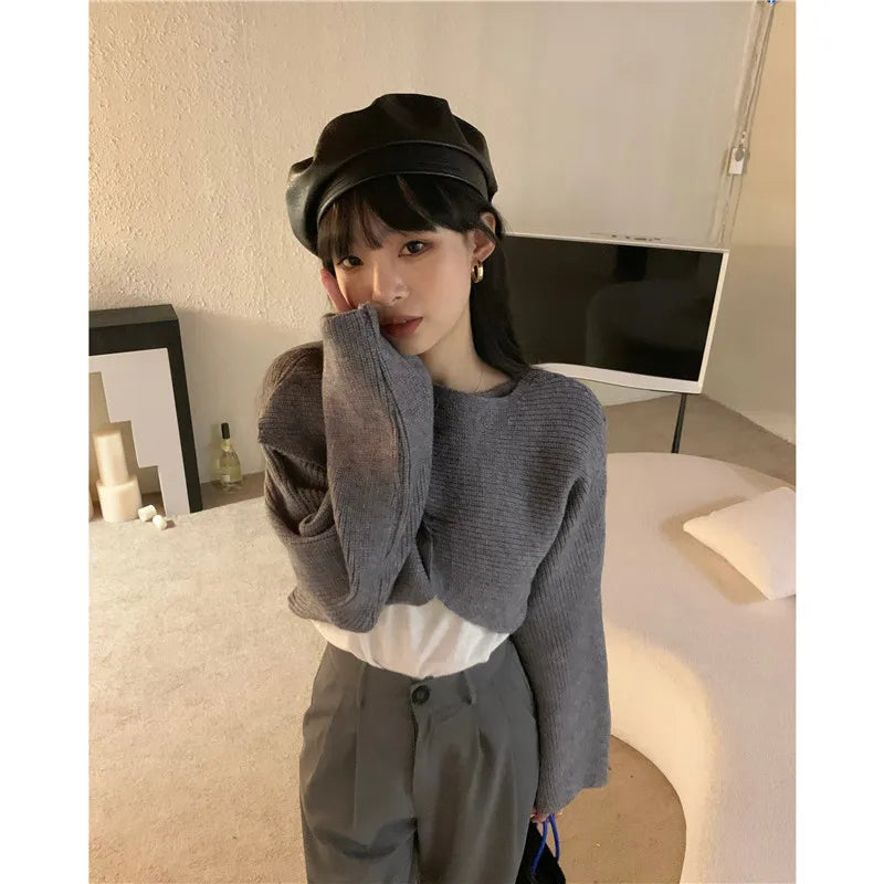 Winter Knitted Cropped Cross Irregular Streetwear Sweater Y2K Tops Women Sweater Autumn Long Sleeve Pullovers Sweater Pull 22933