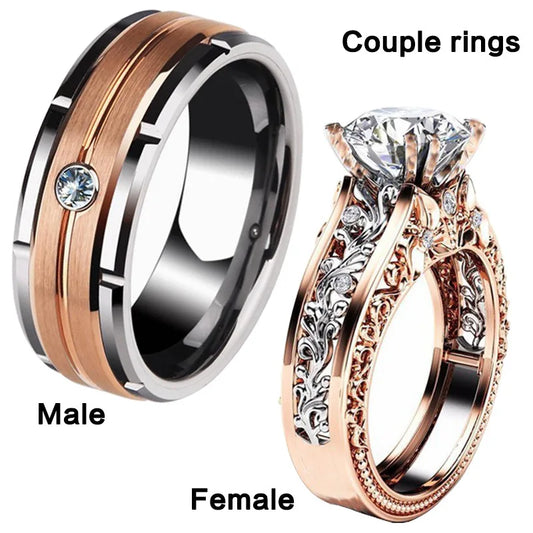 New elegant and romantic women's crystal zircon ring, popular men's stainless steel couple jewelry gift