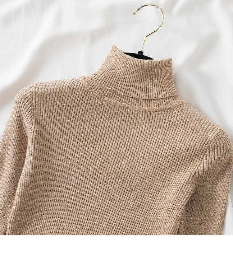 Thick Sweater Pullovers Long Sleeve Tops Women Autumn Winter Clothes Slim Knit Soft Jumper Streetwear Button Turtleneck Sweater