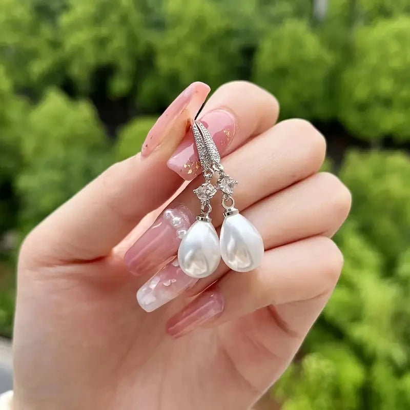 Fashion Water Drop Pearl Zircon Dangle Earrings for Women Bridesmaid Wedding Jewelry