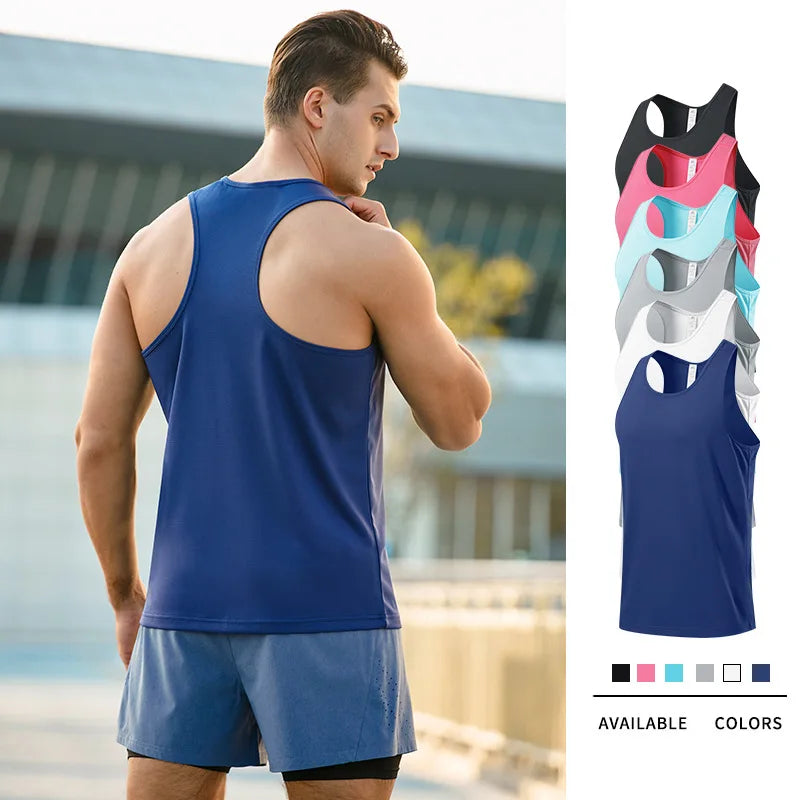 Men Sport Vest Outdoor Running Exercise Training Quick Dry Fitness Tops Jogging Sleeveless Shirt Basketball Racerback Singlets