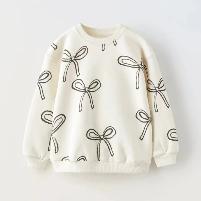 Baby Girls Clothes Autumn Children Sweatshirt Floral Bow Print Tops Long-sleeved Loose Fashion Winter Kids Hoodies O-neck