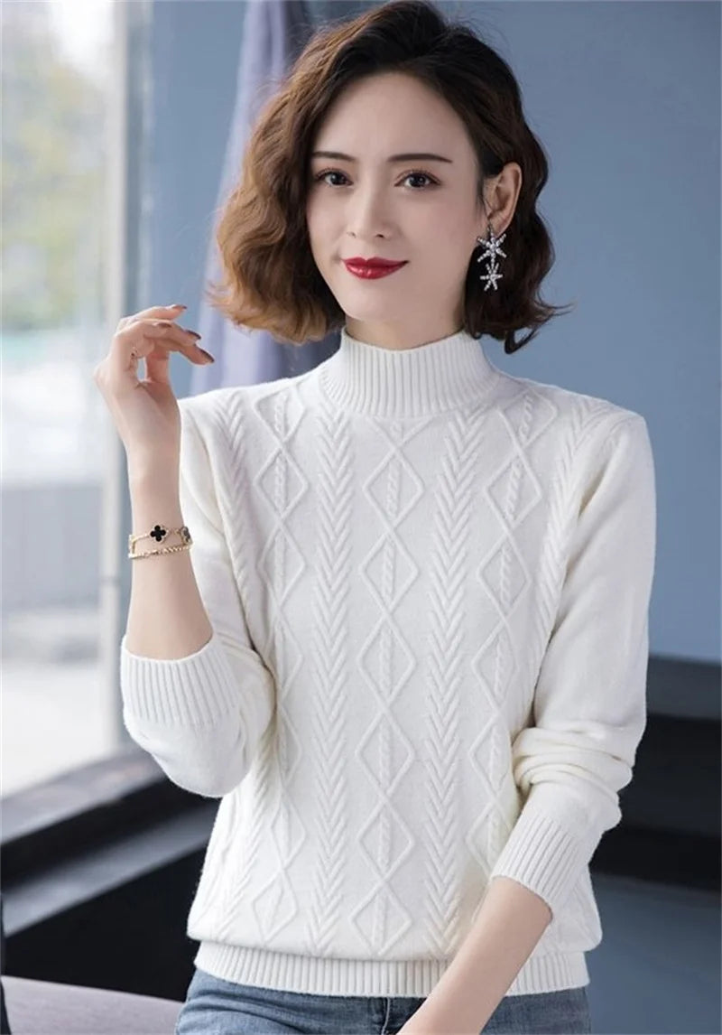 Fashion Women Turtleneck Sweater Autumn Winter Long Sleeve Pullovers Office Ladies Clothing Soft Knitted Jumpers  Pull Female