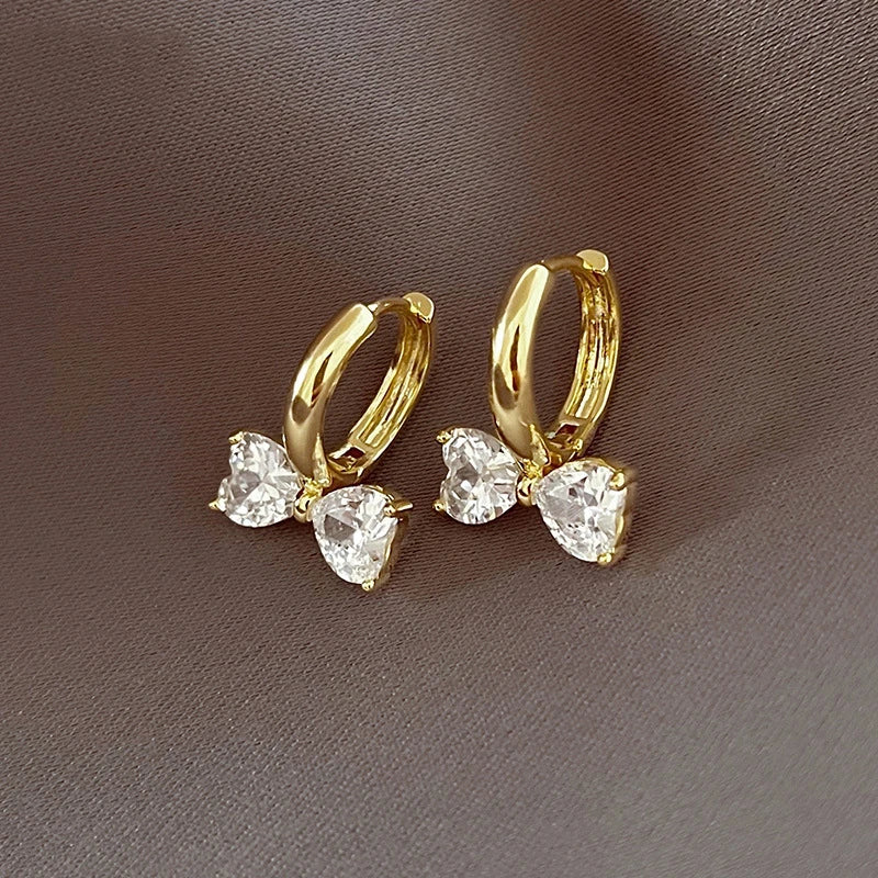 2022 New Korean Shiny Zircon Bow Earrings for Woman Sweet Elegant Gold Colour Temperament Earrings Party Jewelry Accessories