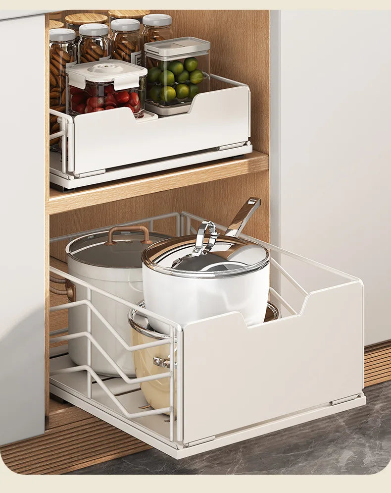 Pull-out Sink Storage Rack Bowl Dish Storage Basket Kichen Organizer Slide Drawer Storage Tray Seasoning Cabinets Organizer