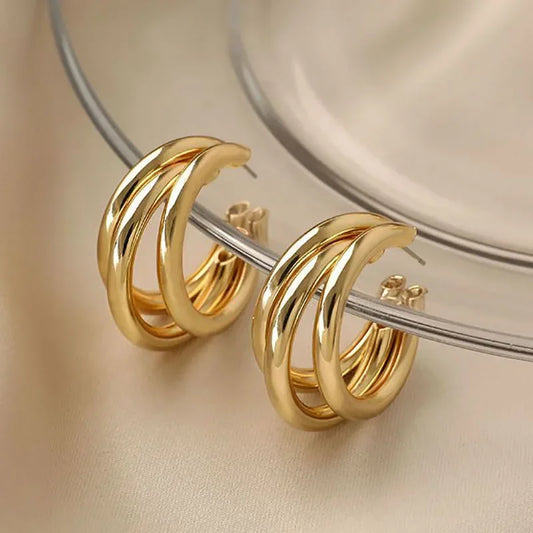 Korean Gold Color Hoop Earring for Woman Metal Elegant Vintage Geometric Statement Luxury Earrings Party 2023 New Jewelry Gift