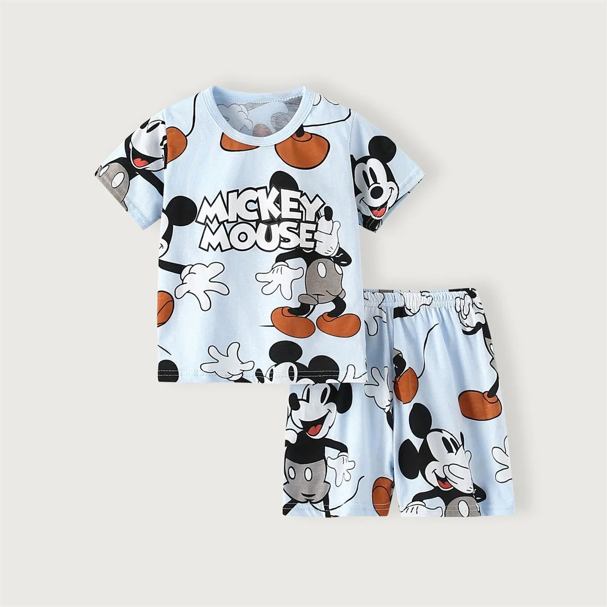 2024 Summer New Disney Mickey Boys Tracksuit Short Sleeved Suit Cartoon Fashion Casual Kids Clothing T-shirt + Shorts Outfits