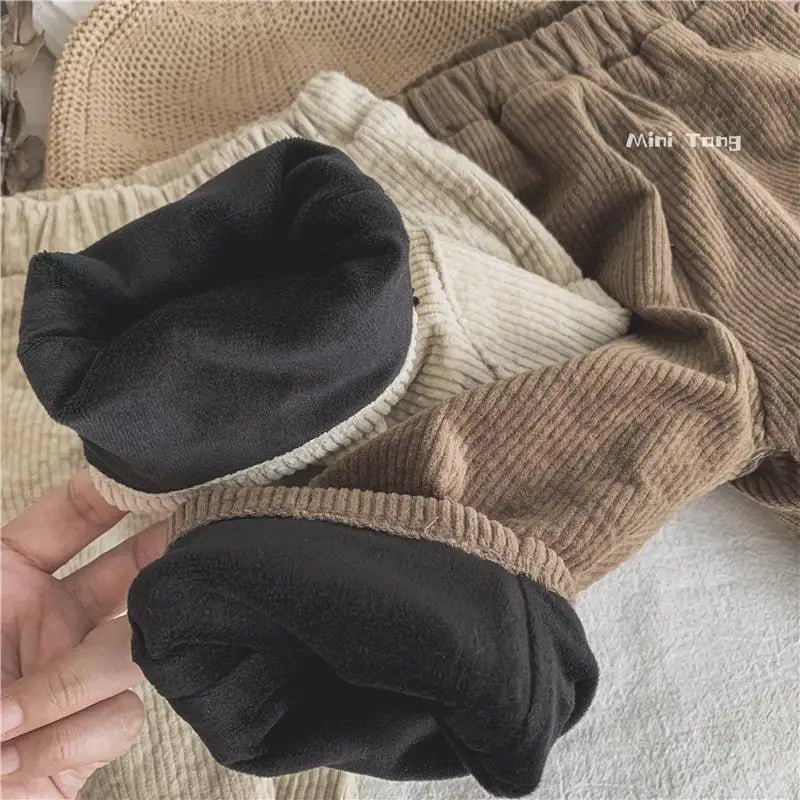 Winter Plush Warm Kids Pants 2024 Korea Style Children's Clothing Corduroy Plush Thick Warm Casual Pants for Boys Girls