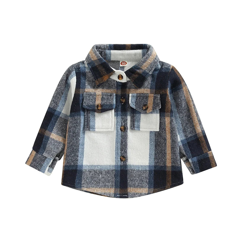 2022-08-23 Lioraitiin 0-4Years Kids Baby Girl Boy Plaid Shirt Jacket Casual Lapel Long Sleeve Button Up Cardigan Jacket Coat