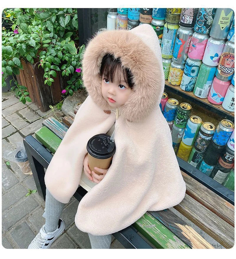 Baby Girl Cloak Faux Fur Winter Infant Toddler Child Princess Hooded Cape Fur Collar Baby Outwear Top Warm Clothes 1-7 Years Old