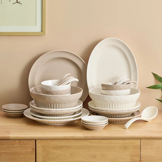 Cream Style Ceramic Bowl Set, High-end Japanese Kitchen Accessories, Dishes, Tableware Set, Chinese Ceramic Tableware Set