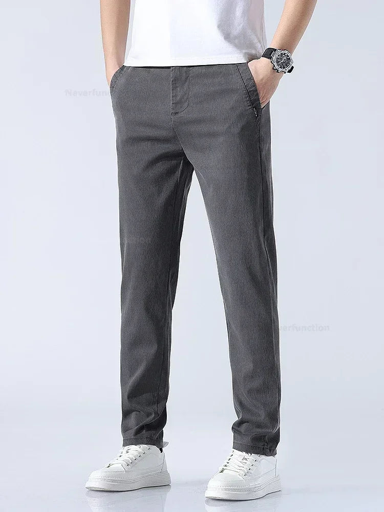 Summer New Ultra-thin Lyocell Casual Pants for Men Soft Straight Slim Stretch Fashion Casual Long Pants Classic Style Male