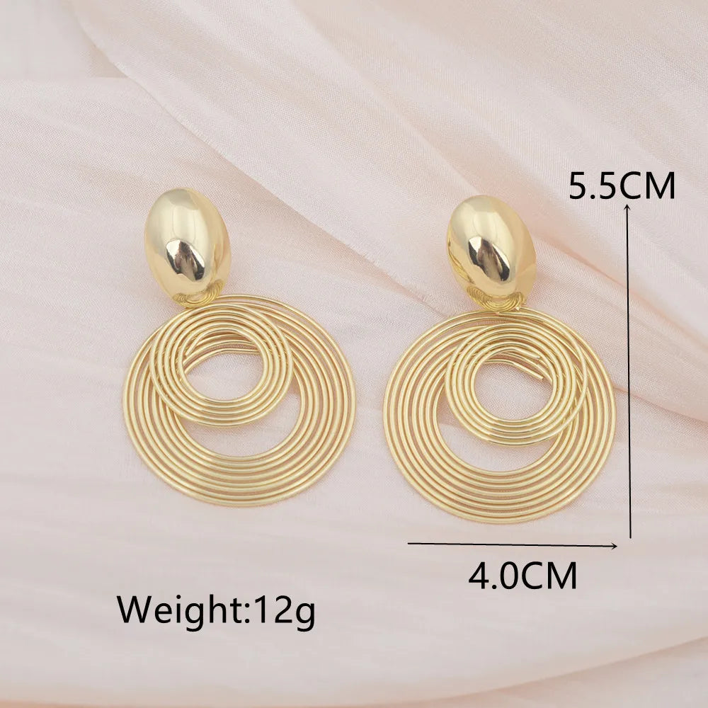 Multi-layer Geometry Round Circle Metal Coil Drop Earrings For Women New Exaggerated Temperament Gold Color Jewelry Wholesale