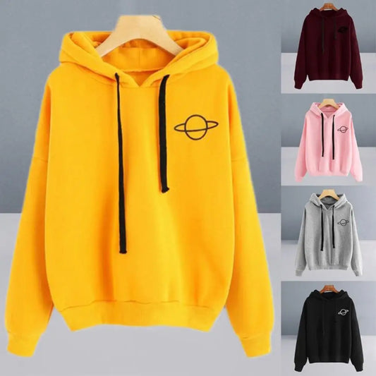 Women Sweatshirt Autumn Winter Print Long Sleeve Loose Sweatshirt Casual Hooded Drawstring Sweatshirt Women's Clothing