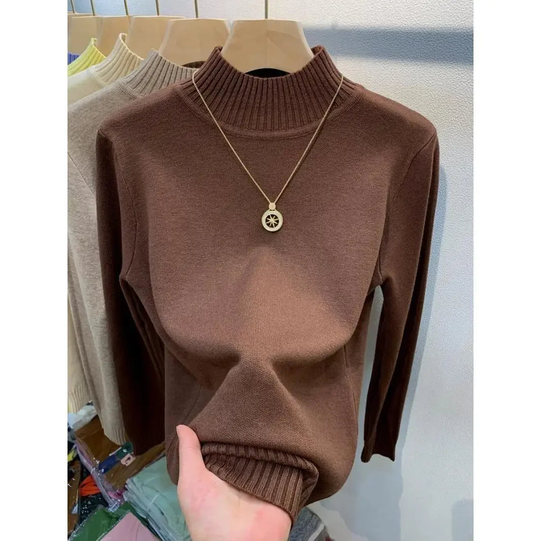 Candy Color Half Turtleneck Sweater Pullover Women Fall Winter Slim Soft Knitwear Jumper Korean Casual Warm Knit Long Sleeve Top