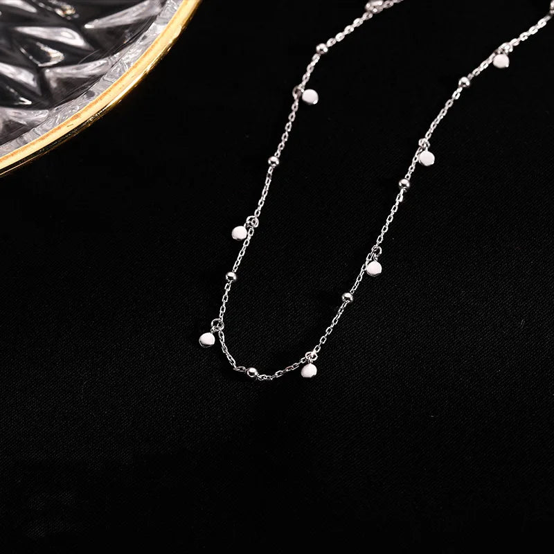 Silver Color Round Beads Tassel Necklace for Women Exquisite Clavicle Chain Girls Jewelry  Choker Gifts