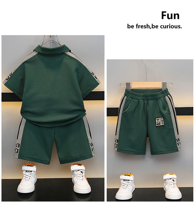 New Kids Letter Print Polo T-shirt Shorts 2Pcs/Sets New Fashion Baby Boys Girl Clothing Children Tracksuits 0-5 Years