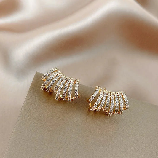 Delicate Multi-layer C- shaped Stud Earrings Women Fashion Temperament Inlaid Rhinestone Ear Stud Party Earrings Accessories