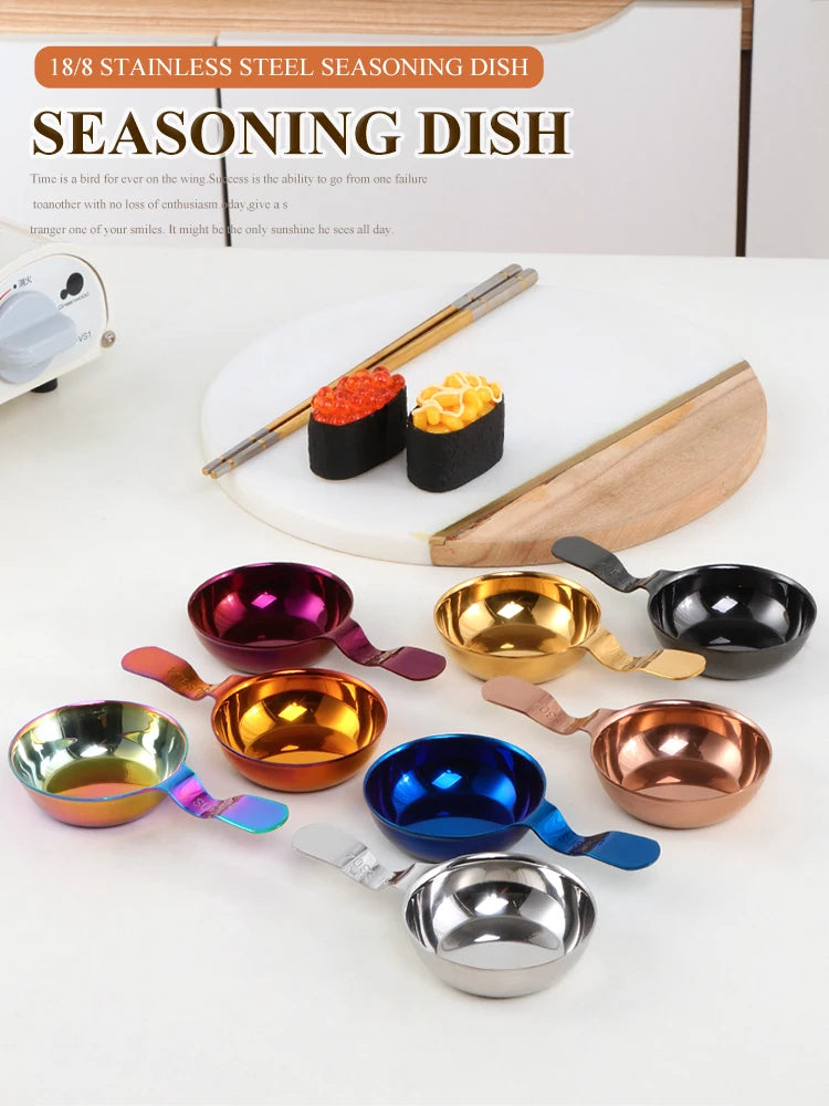 2Pcs Kichen Stainless Steel Sauce Dish Mini Tray Small Plate Side Seasoning Dish Condiment Dishes Sushi Soy Snack Dipping Bowl