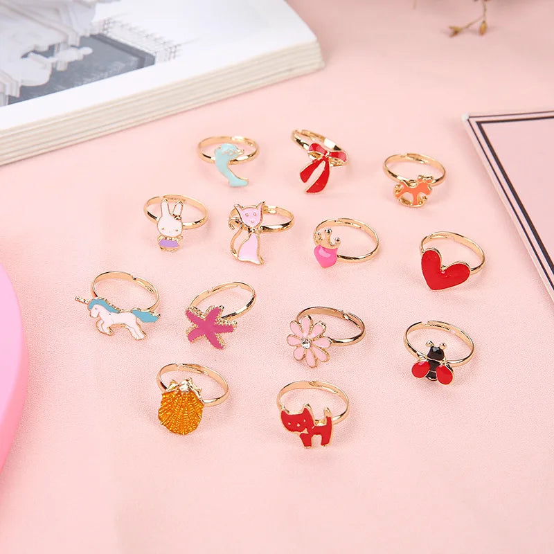 Kids Cute Cartoon Love Sweet Rings Design Flower Animal Fashion Jewelry Accessories Girl Child Retro Gifts Finger Rings