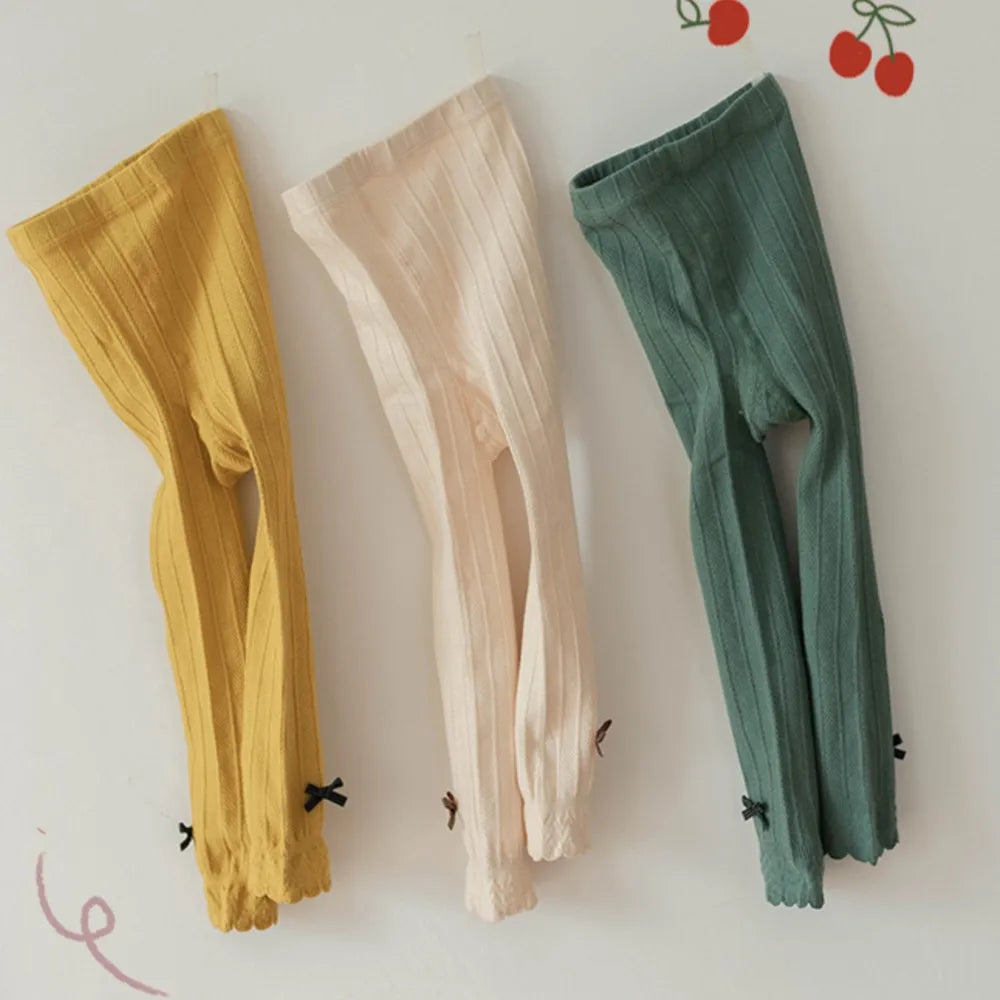 Children leggings spring and autumn period pantyhose baby girls stocking combed cotton knot falbala nine minutes of pants