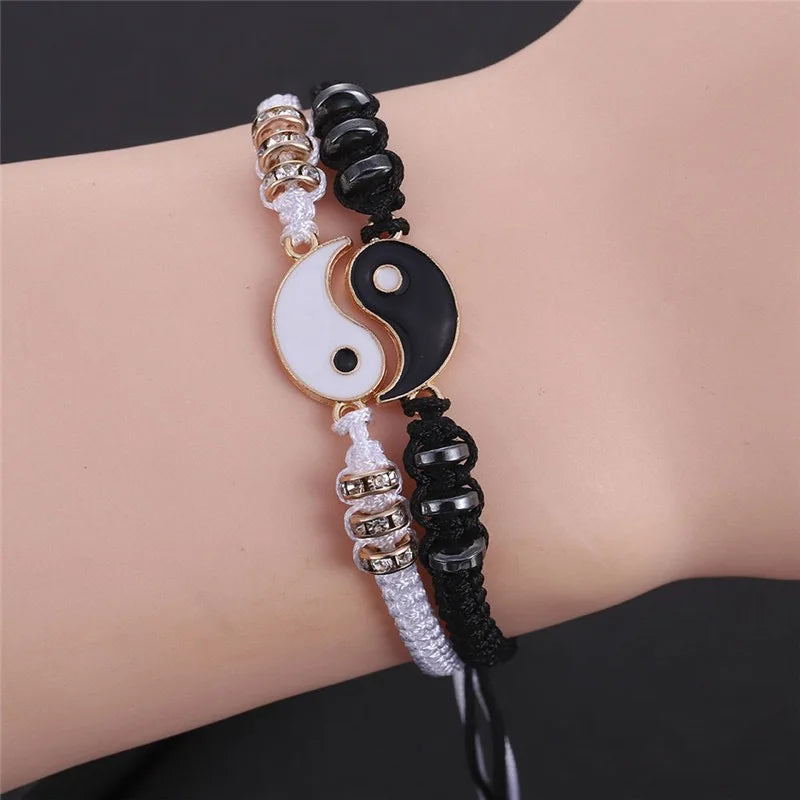 Fashion Couple Bracelets Tai Chi Yin Yang Hand-Woven Stitching Alloy Pendant Adjustable Rope Bracelets For Women Party Jewelry