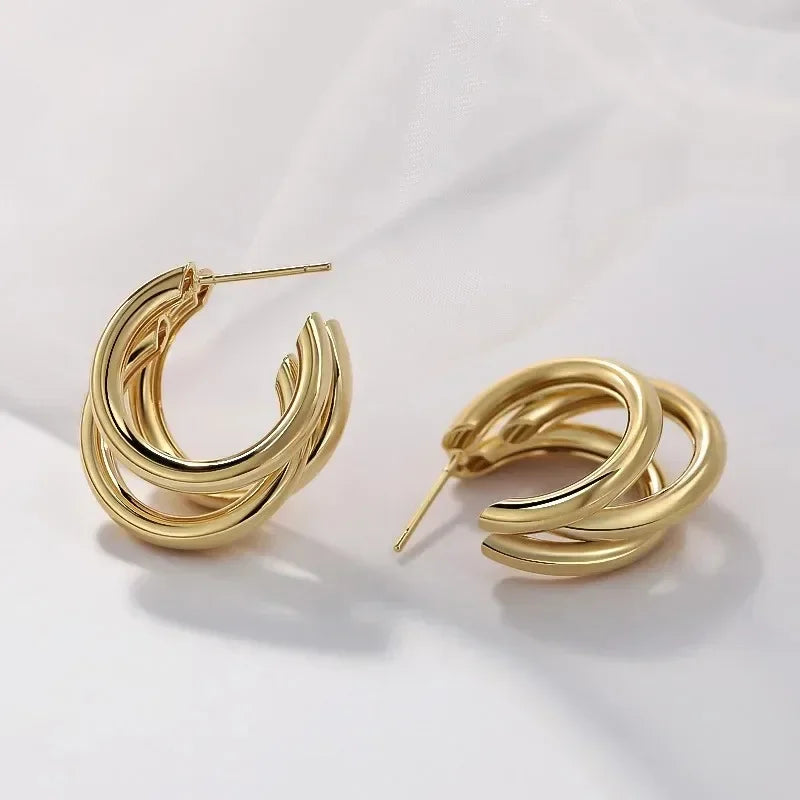 Vintage Stainless Steel Round Circle Hoop Earrings for Women Fashion Geometric C-shaped Drop Earring Party Wedding Jewelry Gifts