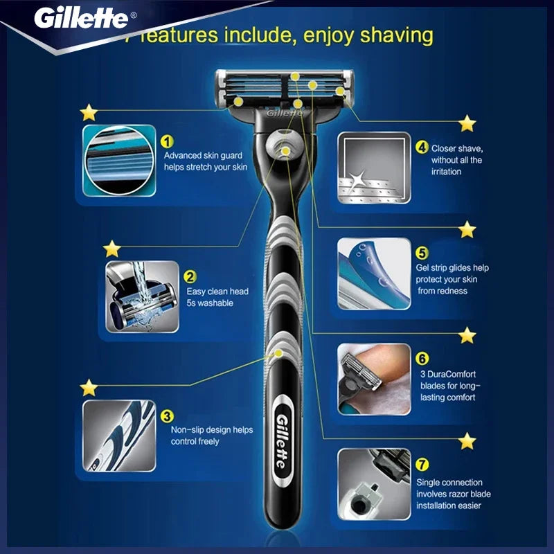 Genuine Gillette Mach 3 Manual Shaver For Men 3-Layers Blades Men's Razor Beard Shaving Hair Removal MACH 3 Shaver Razor