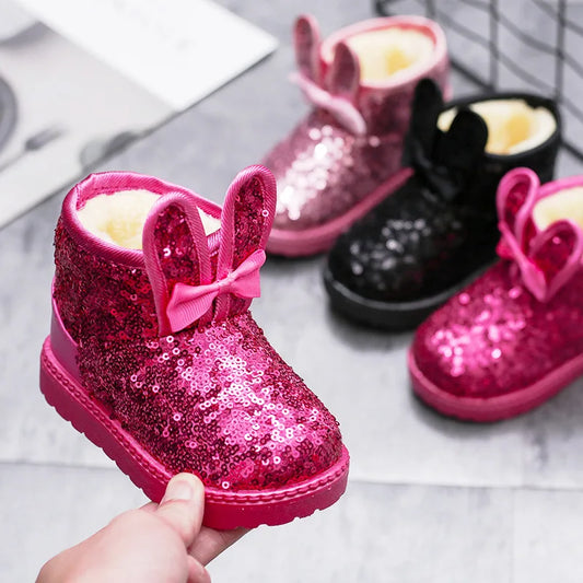 Girl Boot Winter Fashion Sequin Snow Boot Non-slip Warm kid Shoe Plush Cotton Shoe Kids Princess Ankle Boots