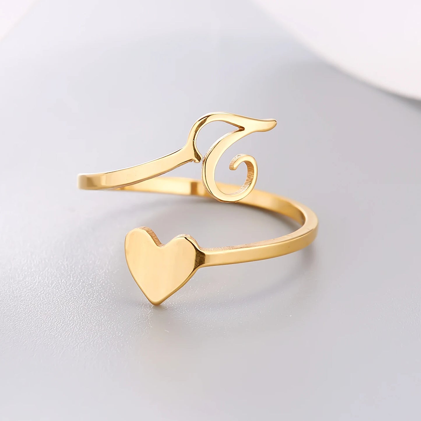 Simple Romantic Heart and Letter Rings A-Z 26  Alphabet Initials Ring For Women Opening Finger Ring Party Jewelry Birthday Gift