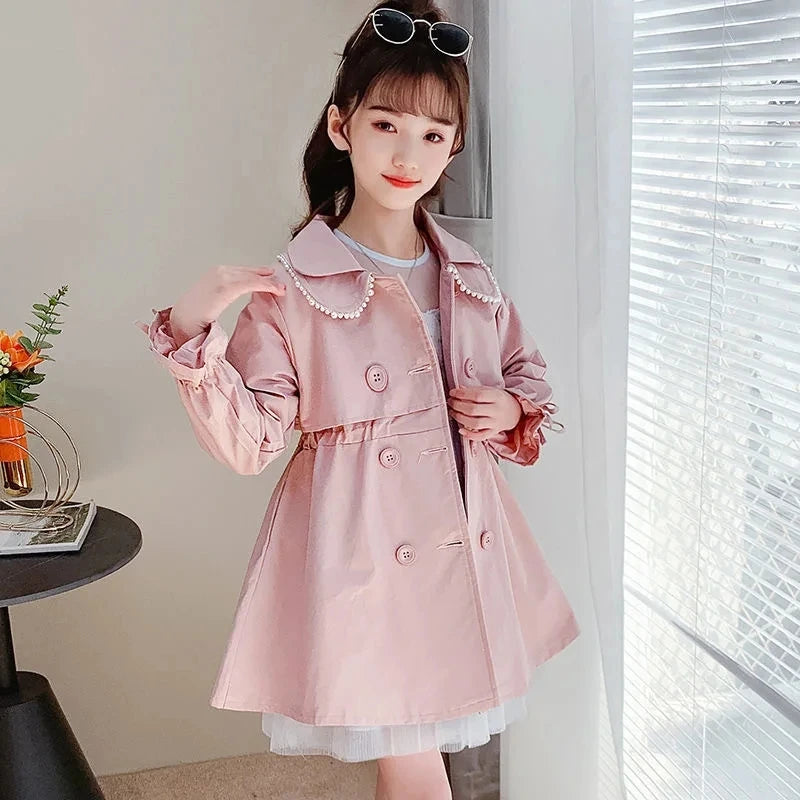 2024 Spring Autumn New Arrival Fashion Korean Style Girls Trench Coat Children's Outerwear Long Windbreak Jacket For Girls 4-12Y