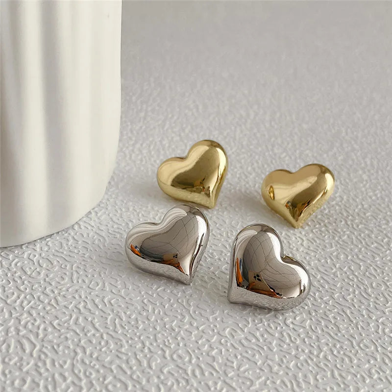 Minimalist Silver Color Smooth LOVE Heart Stud Earrings for Women Trendy Elegant Wedding Bride Jewelry Prevent Allergy