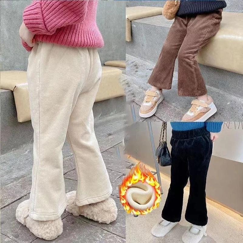 Fashion Winter Clothes Child Girl Fleece-lined Pants Kids Bottom teenagers Spring Autumn Bell-bottoms Baby Corduroy Trousers