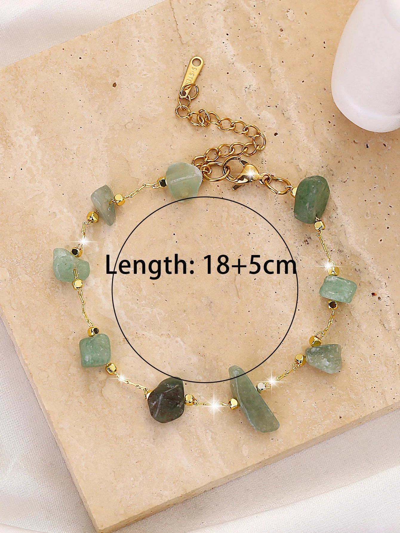 1 Bohemian Beach Fashion All-in-one Light Luxury Double green irregular stone stainless steel bracelet (stone size is not fixed)