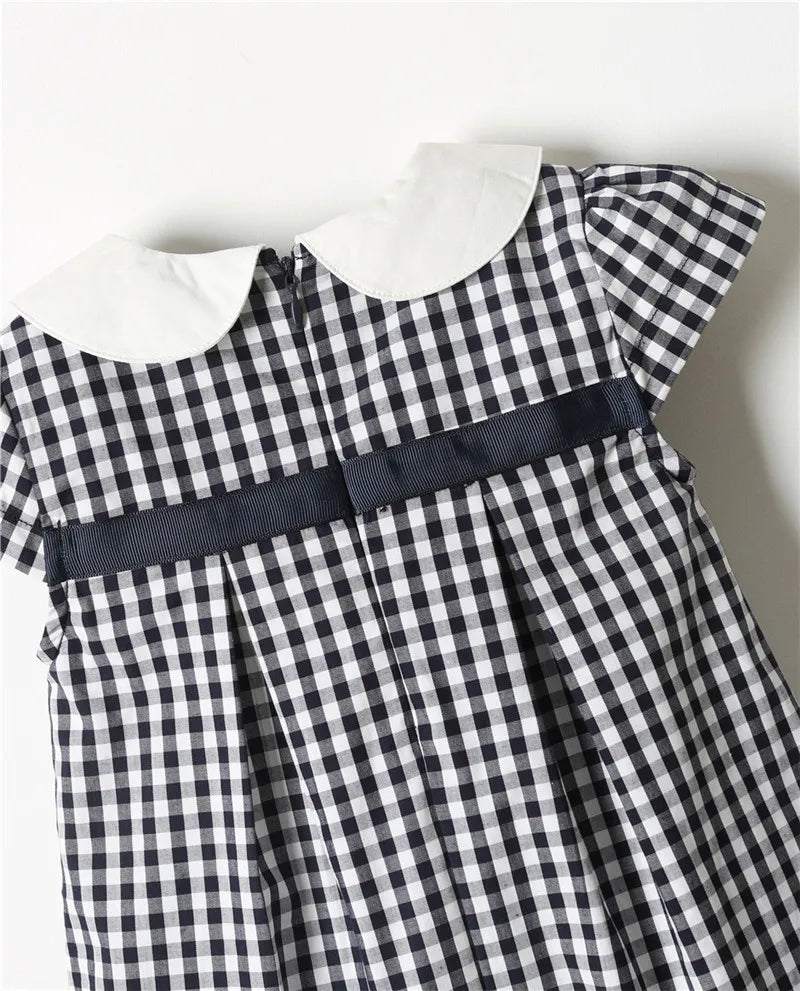 Baby Girls Clothes Summer Dress Flying Sleeve Newborn Infant Dresses Cotton Plaid Dress Headband Toddler Dresses for Baby Girls