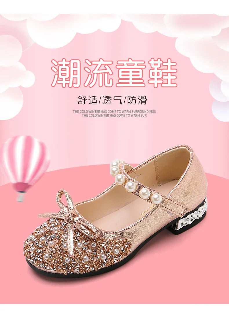 Summer Girls Shoes Bead Mary Janes Flats Fling Princess Glitter Shoes Baby Dance Shoes Kids Sandals Children Wedding Shoes Gold