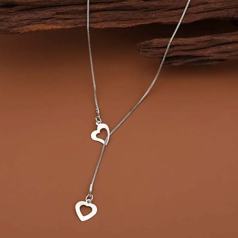 Fashion Double Love Heart Necklaces for Women Simple Sliver Color Personality Long Tassel Necklace Party Jewellery Gifts