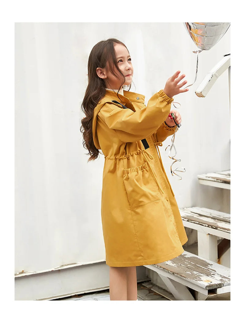 Baby Girl Windbreaker Outerwear Kids Spring Autumn Clothes Long Trench Coat Children Hooded Fashion  Jacket Teens Outer Clothing