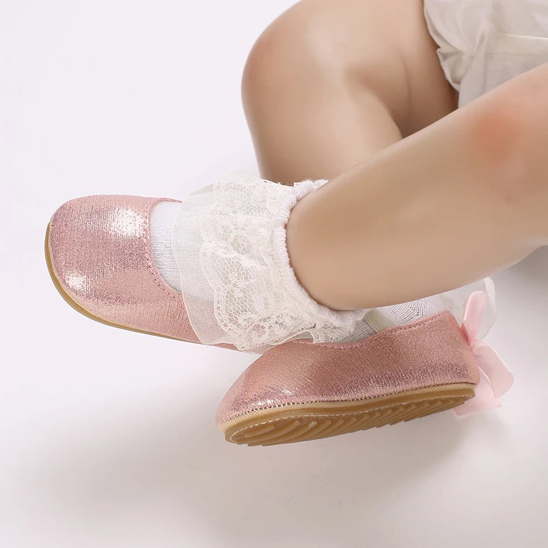 Baby Shoes Spring and Autumn Girl Baby Fashionable, Soft, Comfortable, Sweet Princess Shoes Rubber soles, Non slip Walking Shoes