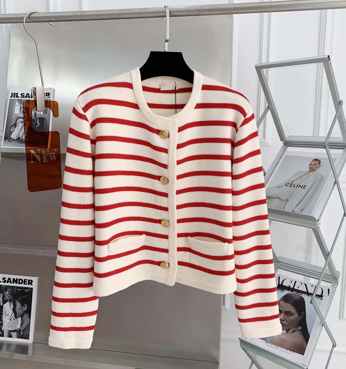 Stripe Knitted Cardigan Women Spring Autumn O-neck Single Breasted Long Sleeve Crop Tops Fashion Casual Chic Female Sweaters