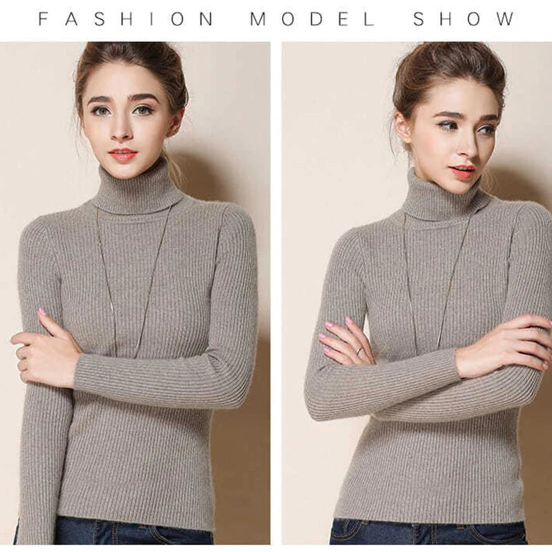 2024 Simple Women Turtleneck Sweater Winter Fashion Pullover Elastic Knit Ladies Jumper Casual Solid Black Female Basic Tops