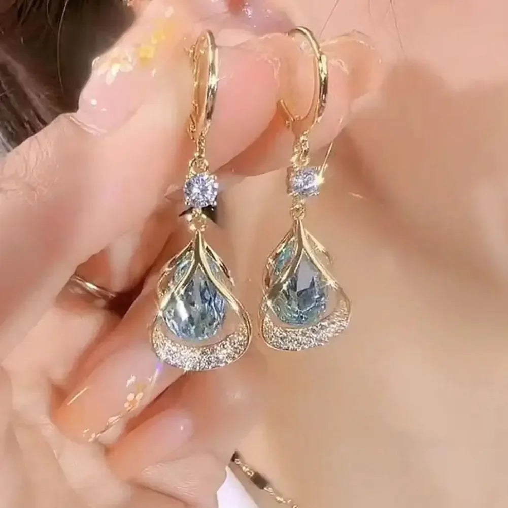 Luxury High-end Cat Eye Stone Geometric Earrings 2024 New Water Drop Earrings for Women Dangle Earring Aretes De Mujer Gothic