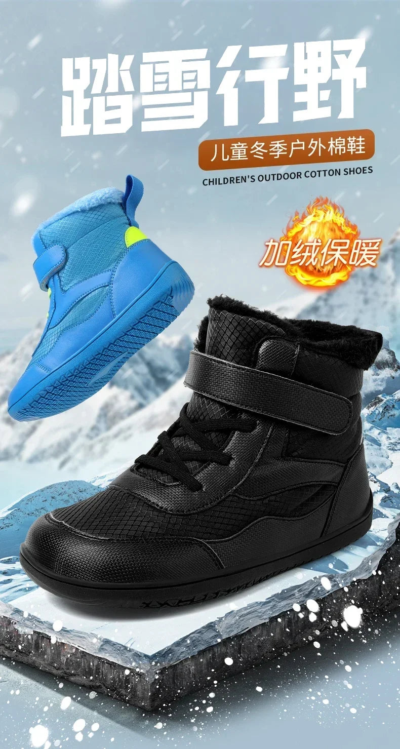 Kids Barefoot Boots Wide Width Waterproof Winter Fur Lined Shoes for Boys Girls Cold Weather Children Outdoor Fashion Sneakers