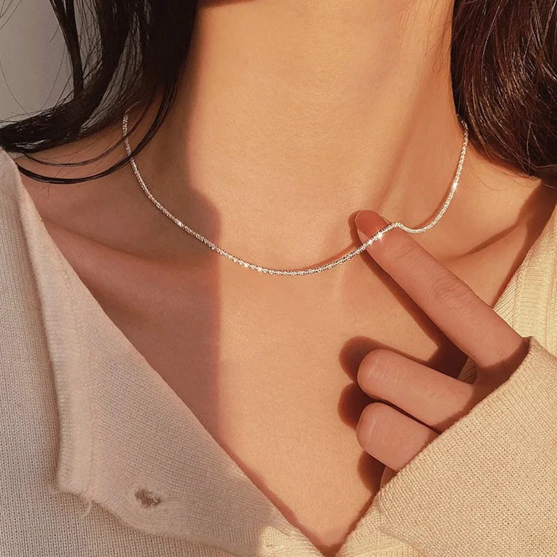 Popular Silver Colour Sparkling Clavicle Chain Choker Necklace Collar for Women Fine Jewelry Wedding Party Birthday Gift Fashion