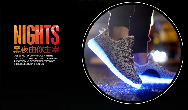 Men & Women LED  Shoes USB Rechargeable Breathable Fashion Adult Sneakers Large Size 35-46