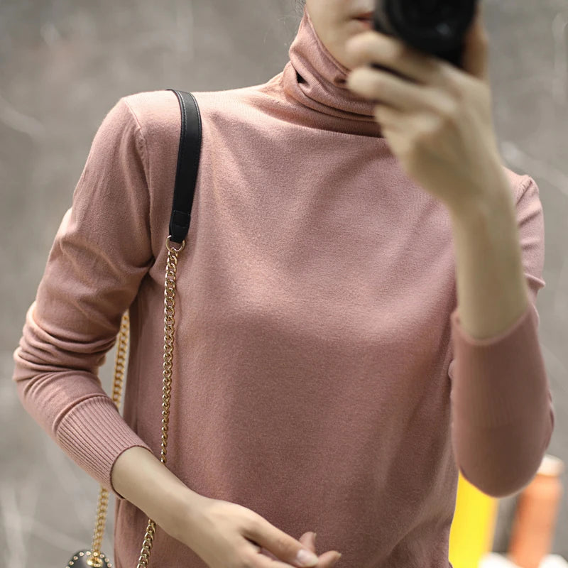 Turtleneck Women Sweater Autumn Winter Warm Bottiming Shirts Korean Fashion Long Sleeve Pullovers Slim Fit Casual Warm Knitwears