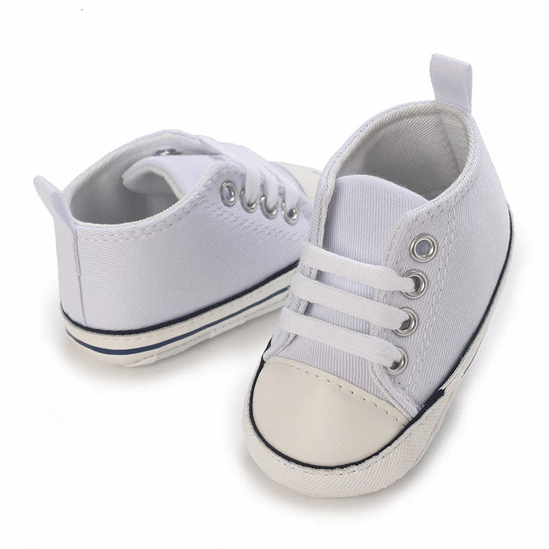 Spring and Autumn Baby Shoes Fashion Classic White PU High Top Sports Shoes Soft Sole Comfortable Casual Walking Shoes